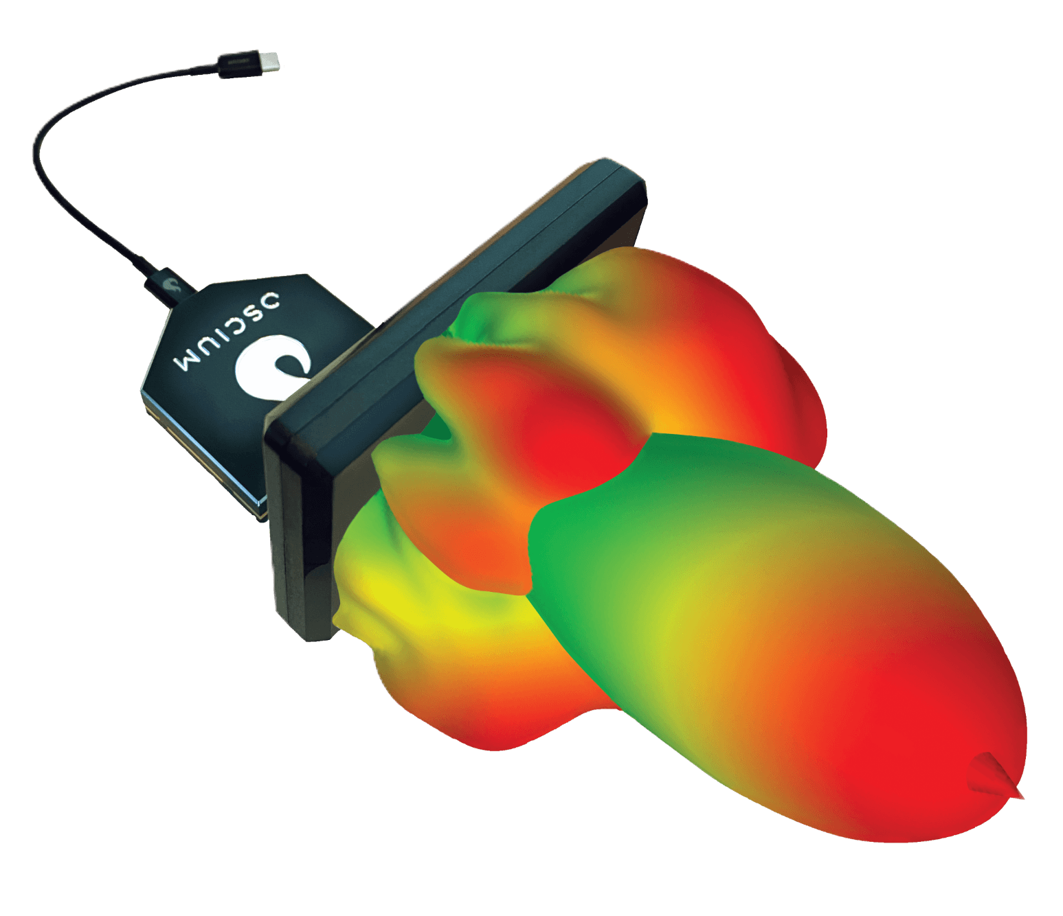 Tri band Directional Antenna with a colorful 3D antenna radiation pattern for visualizing signal direction and strength.