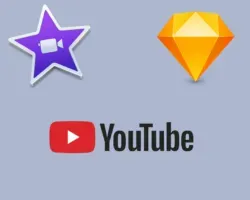 Icons for iMovie, Sketch, and YouTube displayed on a light gray background.